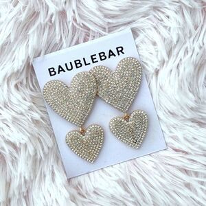 BaubleBar Crystal Pave Double Heart Silver-Tone Dangle Earrings